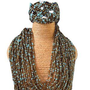 Multi-strand Glass Seed Bead Necklace  and Bracelet